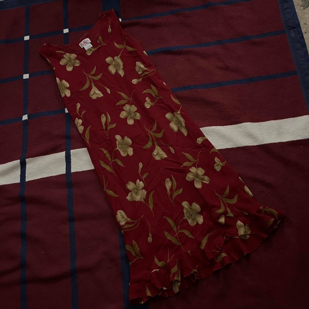 R&K Originals red Floral Midi Fit & Flare Dress Sleeveless Lined Women’s 14